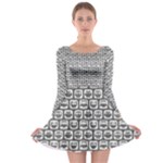 Gray And White Owl Pattern Long Sleeve Skater Dress