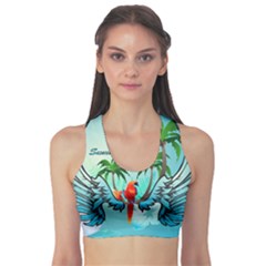 Summer Design With Cute Parrot And Palms Sports Bra