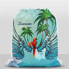 Summer Design With Cute Parrot And Palms Drawstring Bag (small)