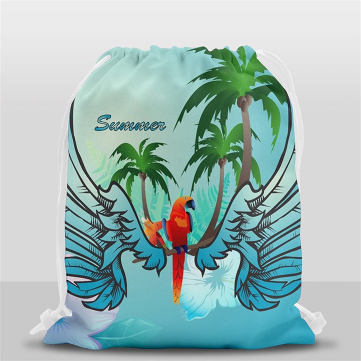 Summer Design With Cute Parrot And Palms Drawstring Bag (Small)