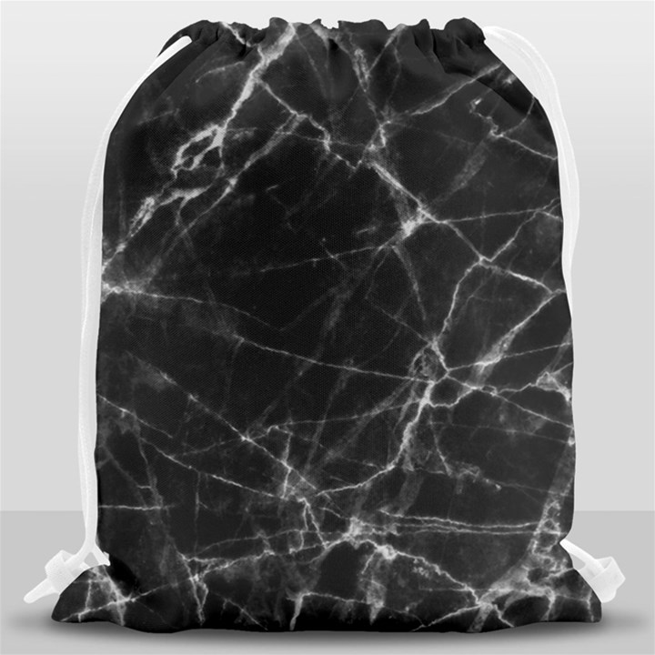 Black marble Stone pattern Drawstring Bag (Large)