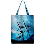 Awesome Ship Wreck With Dolphin And Light Effects Zipper Classic Tote Bags