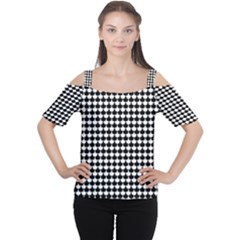 Black And White Scallop Repeat Pattern Women s Cutout Shoulder Tee