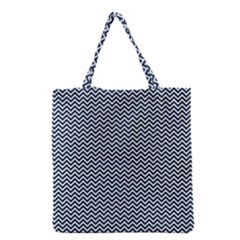 Blue And White Chevron Wavy Zigzag Stripes Grocery Tote Bags