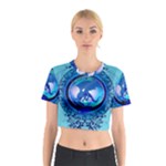 The Blue Dragpn On A Round Button With Floral Elements Cotton Crop Top
