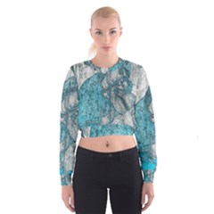 Mother Mary And Infant Jesus Christ  Blue Portrait Old Vintage Drawing Women s Cropped Sweatshirt