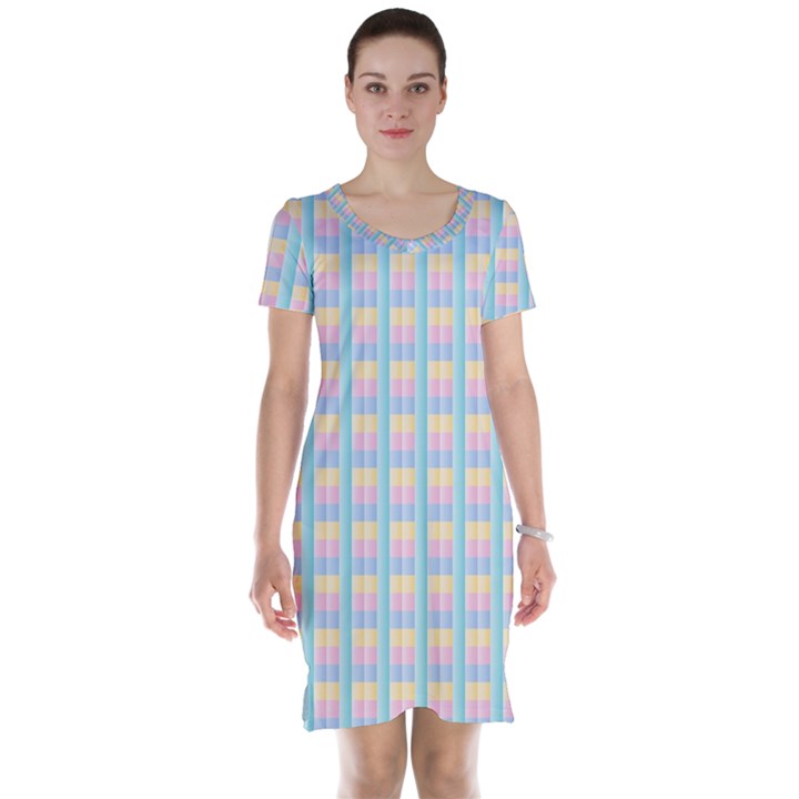Grid Squares Texture Pattern Short Sleeve Nightdress