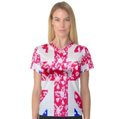 British Flag Abstract Women s V-neck Sport Mesh Tee