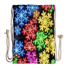 Colourful Snowflake Wallpaper Pattern Drawstring Bag (large)