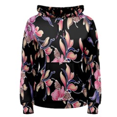Neon Flowers Black Background Women s Pullover Hoodie