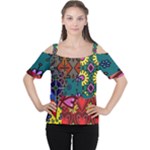 Digitally Created Abstract Patchwork Collage Pattern Women s Cutout Shoulder Tee