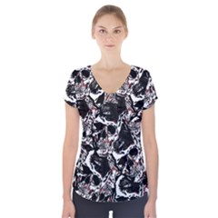 Skull Pattern Short Sleeve Front Detail Top