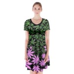Black Pink Green Cannabis Marijuana Short Sleeve V-neck Flare Dress