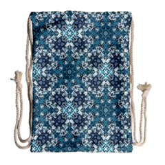Boho Blue Fancy Tile Pattern Drawstring Bag (large)