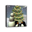 Funny Snowman With Penguin And Christmas Tree Mini Canvas 4  x 4  View1