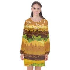 Burger Long Sleeve Chiffon Shift Dress 