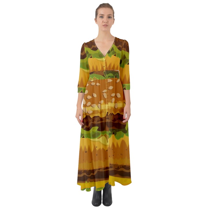 burger Button Up Boho Maxi Dress