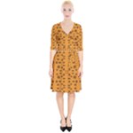 Brown Circle Pattern On Yellow Wrap Up Cocktail Dress