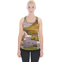 Nature Mountains Cliff Waterfall Piece Up Tank Top