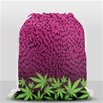 Dark Green Pink Cannabis Marijuana Drawstring Bag (Small)