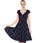 Black And White Grid Pattern Cap Sleeve Front Wrap Midi Dress