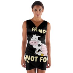 Friends Not Food - Cute Cow, Pig And Chicken Wrap Front Bodycon Dress