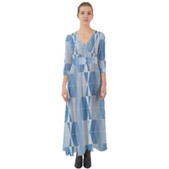 Blue Monochrome Geometric Design Button Up Boho Maxi Dress
