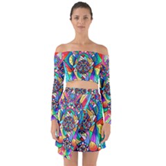 Blue Ray Transcendance Grid - Off Shoulder Top With Skirt Set