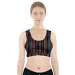 Multicolored Dark Stripes Pattern Sports Bra With Pocket