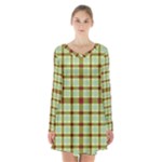 Geometric Tartan Pattern Square Long Sleeve Velvet V-neck Dress