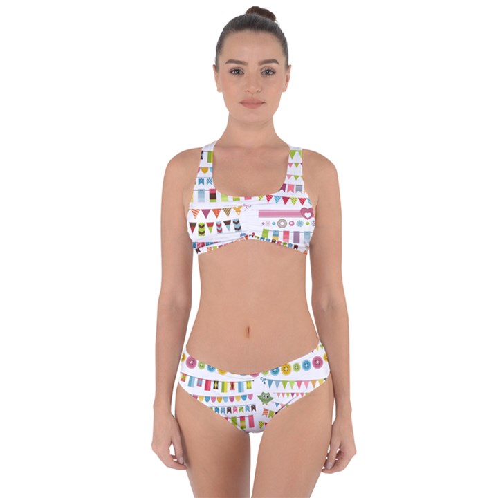 Owl Pattern Criss Cross Bikini Set