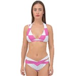 Horizontal Pink White Stripe Pattern Striped Double Strap Halter Bikini Set