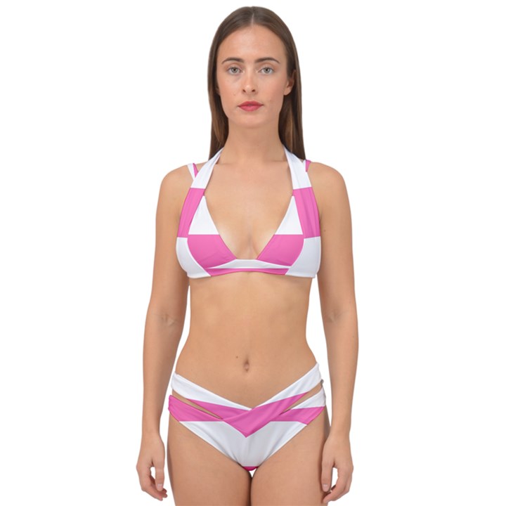 Horizontal Pink White Stripe Pattern Striped Double Strap Halter Bikini Set