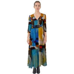 Abstract Button Up Boho Maxi Dress