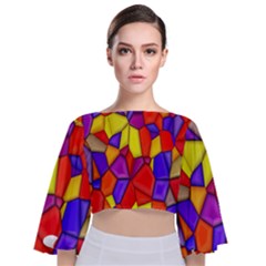 Mosaic Tiles Pattern Texture Tie Back Butterfly Sleeve Chiffon Top