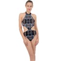 Fractal Math Design Backdrop Halter Side Cut Swimsuit View1