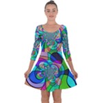 Retro Wave Background Pattern Quarter Sleeve Skater Dress