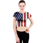 American Usa Flag Vertical Crew Neck Crop Top