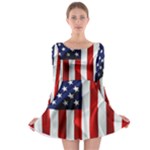 American Usa Flag Vertical Long Sleeve Skater Dress
