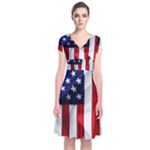 American Usa Flag Vertical Short Sleeve Front Wrap Dress