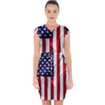 American Usa Flag Vertical Capsleeve Drawstring Dress 