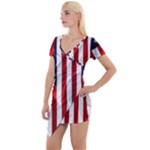American Usa Flag Vertical Short Sleeve Asymmetric Mini Dress