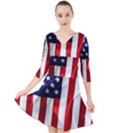 American Usa Flag Vertical Quarter Sleeve Front Wrap Dress