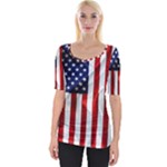 American Usa Flag Vertical Wide Neckline Tee