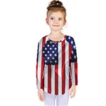 American Usa Flag Vertical Kids  Long Sleeve Tee