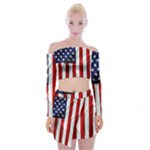 American Usa Flag Vertical Off Shoulder Top with Mini Skirt Set