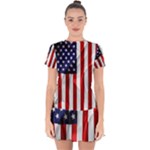 American Usa Flag Vertical Drop Hem Mini Chiffon Dress