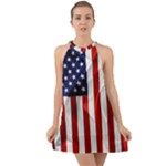 American Usa Flag Vertical Halter Tie Back Chiffon Dress