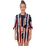 American Usa Flag Vertical Open Front Chiffon Kimono