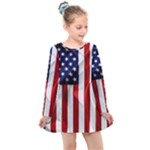 American Usa Flag Vertical Kids  Long Sleeve Dress